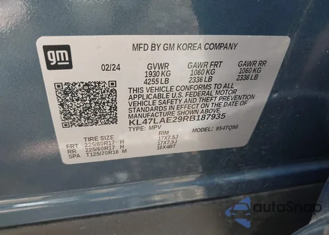 2024 Buick Envista Preferred Fwd из США, поврежденный, VIN KL47LAE29RB187935